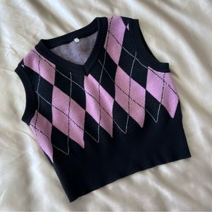 yesstyle pink argyle cropped vest